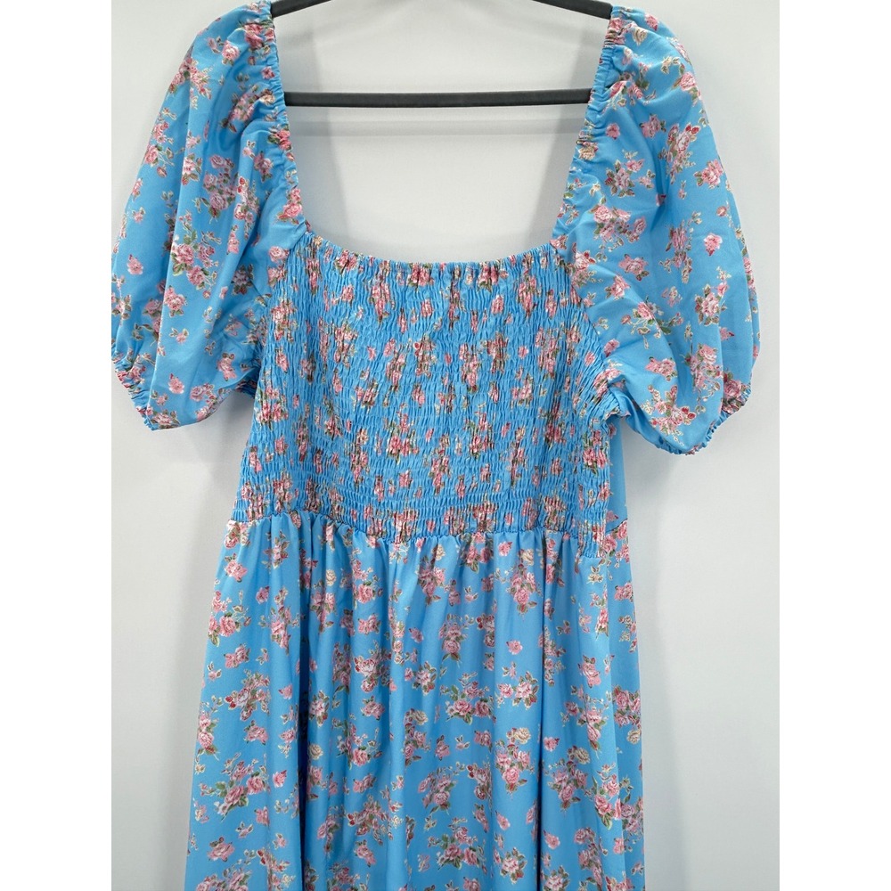 SHEIN Curve Blue Floral Milkmaid Maxi Dress 4XL Plus Size Smocked Puff Sleeve - Picture 5 of 11